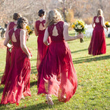 New Style Long Red A Line Simple Lace Floor Length  Bridesmaid Dresses Rjerdress