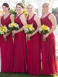 New Style Long Red A Line Simple Lace Floor Length  Bridesmaid Dresses
