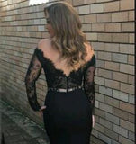New Style Mermaid Long Sleeves Black Prom Dresses Lace Scoop Long Evening Dresses RJS762 Rjerdress