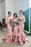 New Style Off The Shoulder Long Sleeve Memaid Bridesmaid Dress With Ruffles Rjerdress