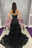New Style One Shoulder A Line Tulle Sequin-Embroidery Tiered Prom Dresses with Slit Rjerdress