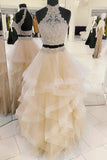 New Style Prom Dresses Two Piece High Neck Tulle Party Dresses