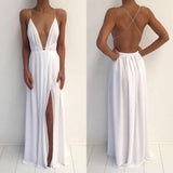 New Style Sexy Backless Long V-Neck Halter Sleeveless Simple Cheap Pink Prom Dresses rjs773 Rjerdress