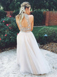 New Style Sexy Two Piece silver beaded bodice High Neck Tulle Skirts Champagne Prom Dress RJS103 Rjerdress
