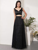 New Style V Neck Two Pieces Fashion Black Sweet 16 Gown Prom Dress for Spring Teens RJS124 Rjerdress
