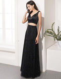 New Style V Neck Two Pieces Fashion Black Sweet 16 Gown Prom Dress for Spring Teens RJS124 Rjerdress