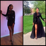 New Style Vintage Long Sleeve Sexy Black A-Line Lace High Neck Prom Dresses Rjerdress