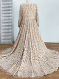 Newest Champagne Long Sleeve V-neck A-line Tulle Prom Dresses With Sequin Split Evening Dresses Rjerdress