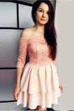 Off The Shoulder 3/4 Sleeves A Line Short Homecoming Dress With Lace Rjerdress