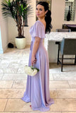 Off The Shoulder A Line Bridesmaid Dresses Ruffled Bodice Chiffon Sweep Train Rjerdress