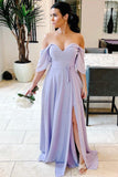 Off The Shoulder A Line Bridesmaid Dresses Ruffled Bodice Chiffon Sweep Train Rjerdress