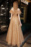 Off The Shoulder A Line Exquisite Tulle & Sequin Prom Dresses Rjerdress