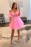 Off The Shoulder A Line Homecoming Dresses Tulle With Ruffles