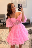 Off The Shoulder A Line Homecoming Dresses Tulle With Ruffles Rjerdress