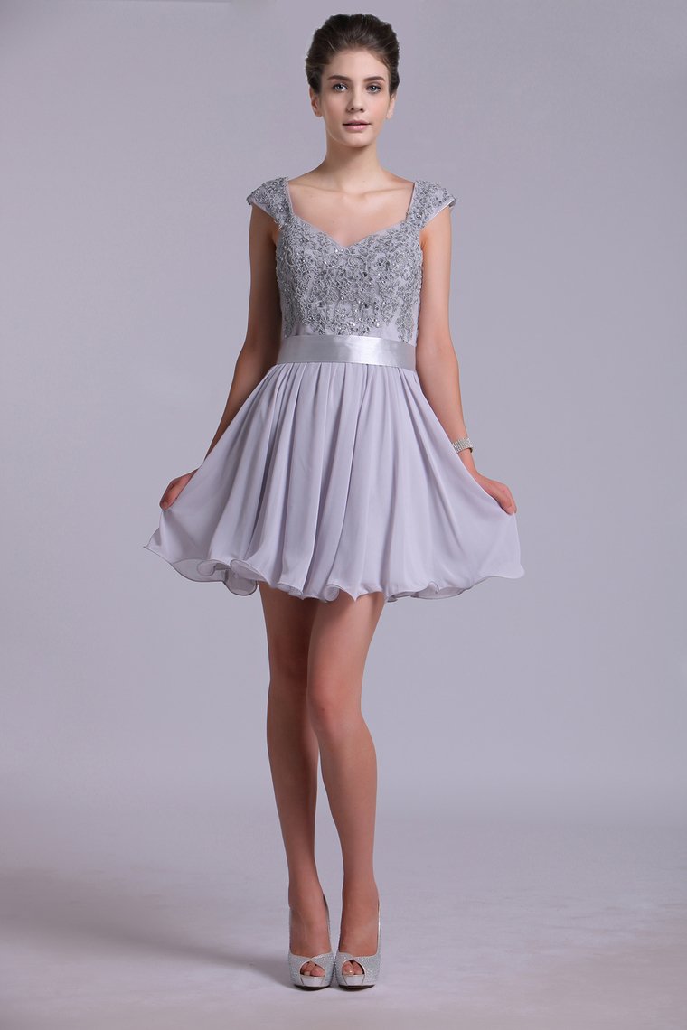 Off The Shoulder A-Line Homecoming Dresses With Applique Tulle And Chiffon Rjerdress