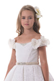 Off The Shoulder A Line Lace Flower Girl Dresses With Handmade Flowers Rjerdress