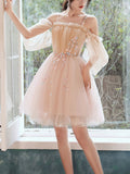 Off The Shoulder A Line Tulle Homecoming Dresses Lace Short/Mini