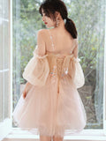 Off The Shoulder A Line Tulle Homecoming Dresses Lace Short/Mini Rjerdress