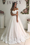 Off The Shoulder Appliques Sweep Train Wedding Gown Rjerdress