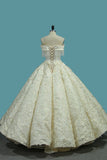 Off-The-Shoulder Ball Gown Floor-Length Lace Up Back Bridal Dresses Rjerdress