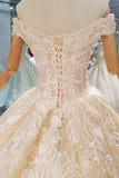 Off-The-Shoulder Ball Gown Lace Lace Up Back Royal Train Wedding Dress Rjerdress