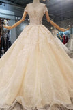 Off-The-Shoulder Ball Gown Lace Lace Up Back Royal Train Wedding Dress Rjerdress