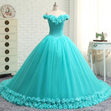 Off The Shoulder Ball Gown Quinceanera Dresses Tulle With Handmade Flower Rjerdress