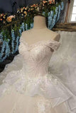 Off The Shoulder Bridal Dresses Lace Up With Appliques And Crystals Rjerdress