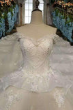 Off The Shoulder Bridal Dresses Lace Up With Appliques And Crystals Rjerdress