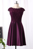Off The Shoulder Bridesmaid Dresses A-Line Above Knee-Length Lace & Satin Rjerdress