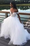Off The Shoulder Keyhole Back Wedding Dresses With Lace Top Rjerdress