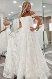Off The Shoulder Lace Appliques Sweep Train Wedding Dresses Rjerdress