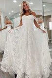 Off The Shoulder Lace Appliques Sweep Train Wedding Dresses Rjerdress