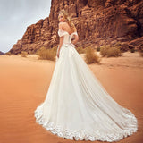 Off The Shoulder Long Elegant Ivory Lace Tulle Wedding Dresses Beach Wedding Dresses Rjerdress
