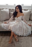 Off The Shoulder Long Sleeves Homecoming Dresses A Line Lace With Sash Rjerdress