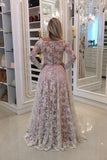 Off The Shoulder Long Sleeves Lace A Line With Beads And Sash Prom Dresses Rjerdress