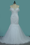 Off-The-Shoulder Mermaid Bridal Dresses Tulle With Applique Court Train