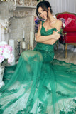 Off The Shoulder Mermaid Prom Dresses With Applique Tulle Sweep Train Rjerdress