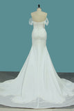Off The Shoulder Mermaid Wedding Dresses Satin With Applique And Beads Cathedral Train Rjerdress