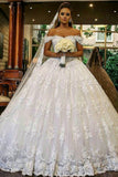 Off The Shoulder Tulle A Line With Applique Wedding Dresses Rjerdress