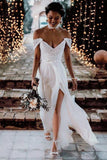 Off The Shoulder Wedding Dresses A Line Chiffon With Slit Rjerdress