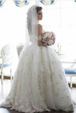 Off The Shoulder Wedding Dresses A Line Tulle  With Applique Floor Length Rjerdress