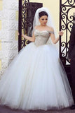 Off The Shoulder Wedding Dresses A Line Tulle With Beading Floor Length Rjerdress