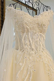 Off The Shoulder Wedding Dresses A Line With Beading Court Train Tulle Lace Up Rjerdress