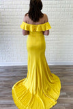 Off The Shoulder Yellow Long Zipper Back Beautiful Mermaid Prom Dresses Rjerdress