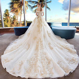 Off the Shoulder Ball Gown Sweetheart Wedding Dress Long Appliques Bridal Dress Rjerdress
