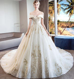 Off the Shoulder Ball Gown Sweetheart Wedding Dress Long Appliques Bridal Dress Rjerdress