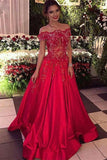 Off the Shoulder Beads Sequins Stretch Satin Cheap Long Red A-line Prom Dresses rjs302