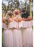 Off the Shoulder Chiffon Slate Gray Mismatched Bridesmaid Dresses Long Party Dresses BD1011 Rjerdress