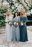 Off the Shoulder Chiffon Slate Gray Mismatched Bridesmaid Dresses Long Party Dresses BD1011 Rjerdress